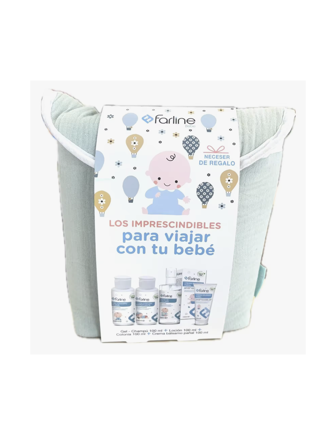 FARLINE BEBE NECESER VIAJE AZUL CON GEL-CHAMPÚ, LOCIÓN CORPORAL, COLONIA Y CREMA PAÑAL - 1 pack