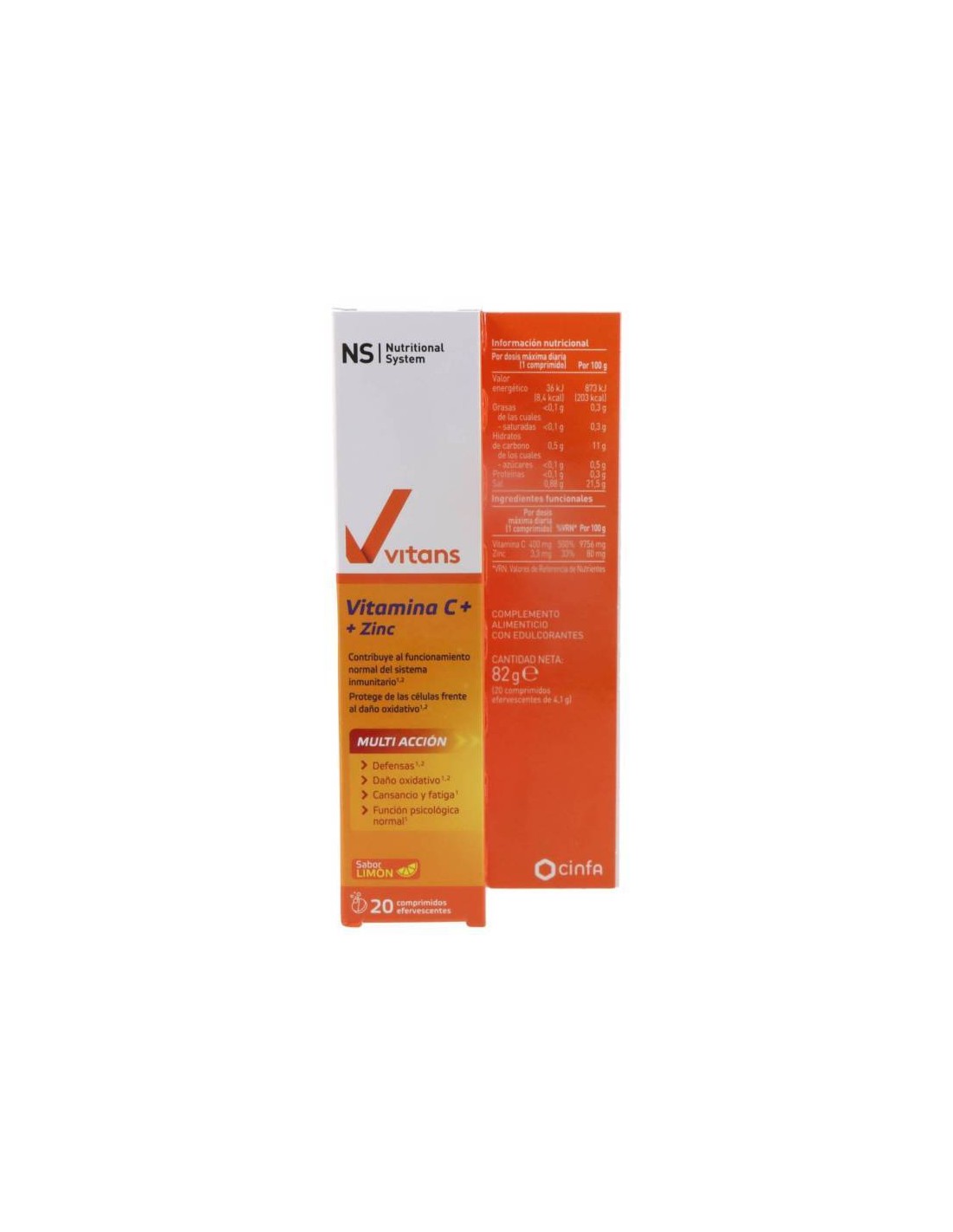 CINFA NS VITANS VITAMINA C + ZINC 20 comprimidos efervescentes