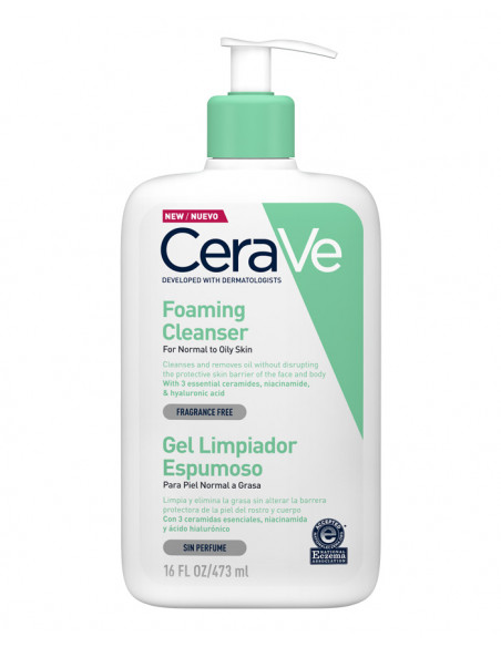 CERAVE GEL LIMPIADOR ESPUMOSO PARA ROSTRO Y CUERPO 473ml
