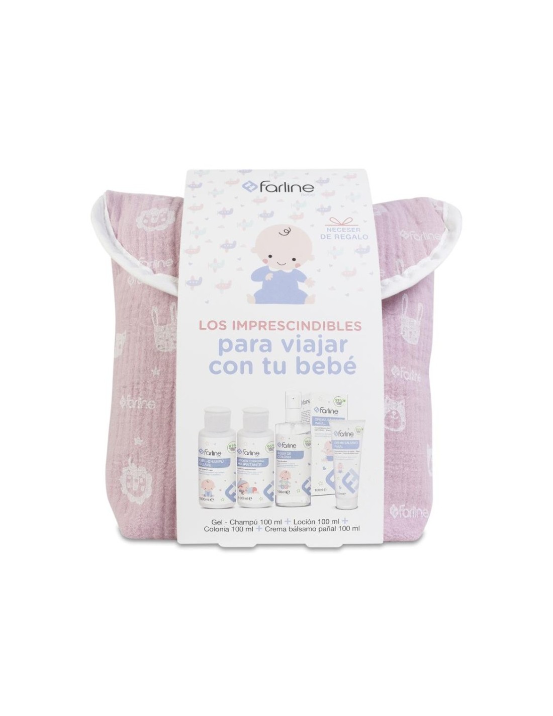 FARLINE BEBE NECESER VIAJE ROSA CON GEL-CHAMPÚ, LOCIÓN CORPORAL, COLONIA Y CREMA PAÑAL - 1 pack
