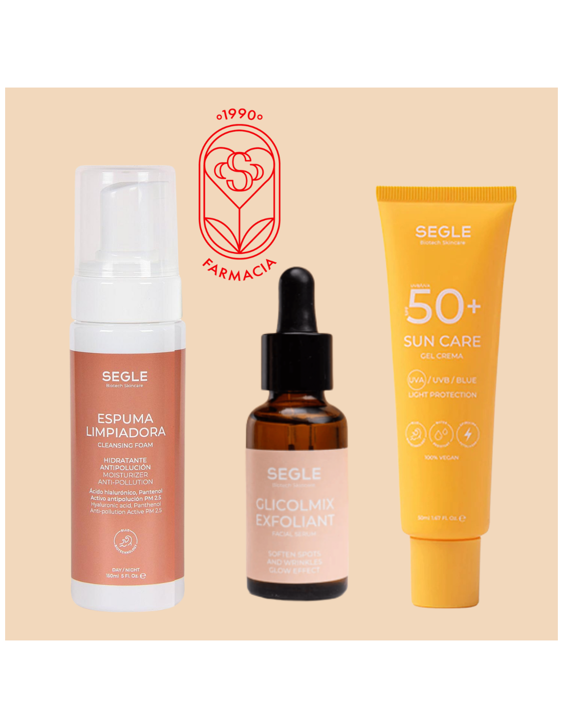 SEGLE PACK IMPRESCINDIBLES FARMASANJULIAN (LIMPIEZA+ EXFOLIACIÓN + PROTECCIÓN SOLAR)