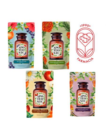 APOTEOSIC PACK 4 INFUSIONES- GLOW ELIXIR, FOCUS, DETOX RITUAL Y NATURAL SHIELD