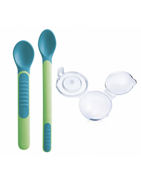 MAM FEEDING SPOONS AND COVER CUBIERTOS INFANTILES VERDE- 2 cucharas
