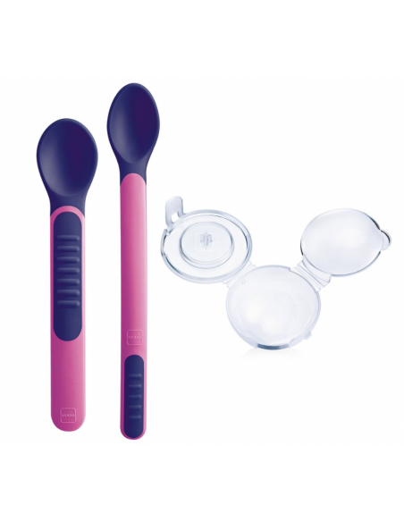 MAM FEEDING SPOONS AND COVER CUBIERTOS INFANTILES ROSA- 2 cucharas