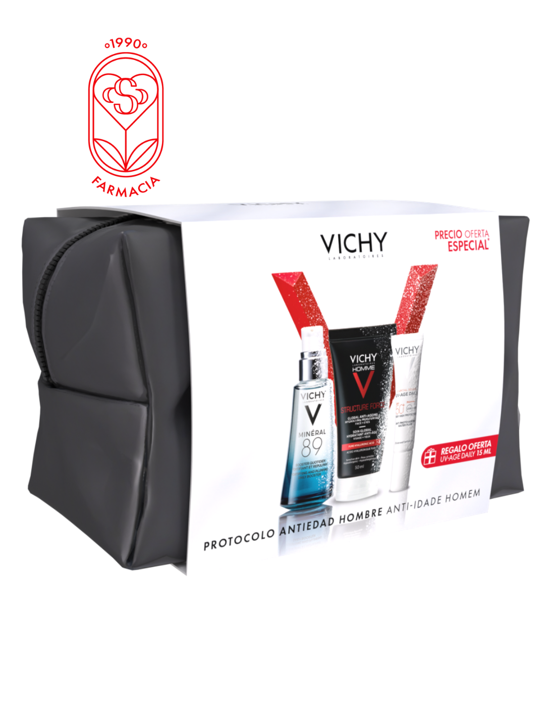 VICHY COFRE PROTOCOLO ANTIEDAD HOMBRE (MINERAL 89 SERUM + STRUCTURE FORCE + PROTECCIÓN SOLAR UV AGE DAILY)