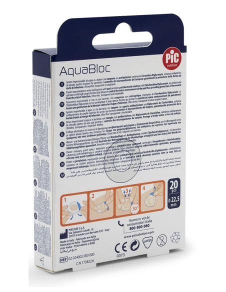 CHICCO PIC AQUABLOC CON BACTERICIDA APOSITO ADHESIVO 20 UNIDADES REDONDO 22,5 MM