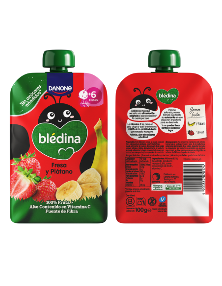 BLEDINA BOLSITA POUCH DE FRESA Y PLATANO +6 meses 100 gramos