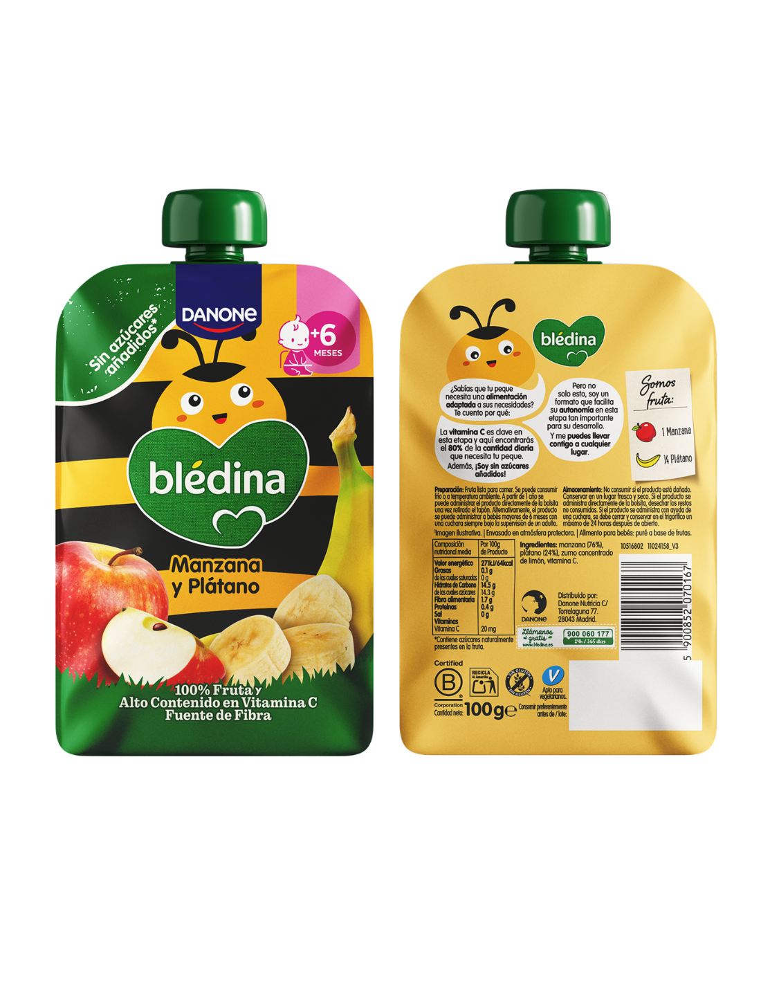 BLEDINA BOLSITA POUCH DE MANZANA Y PLATANO +6 meses 100...