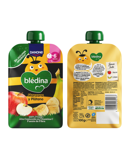 BLEDINA BOLSITA POUCH DE MANZANA Y PLATANO +6 meses 100 gramos