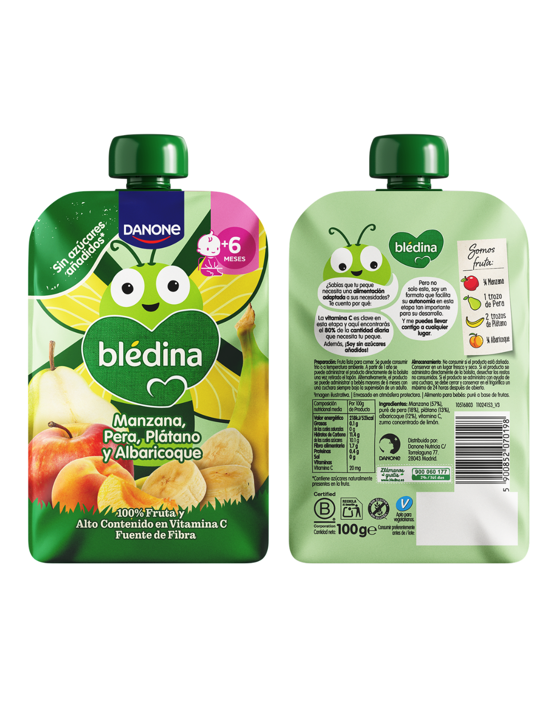BLEDINA BOLSITA POUCH DE MANZANA, PLÁTANO, PERA Y...