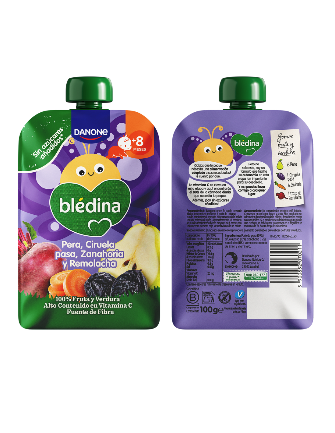 BLEDINA BOLSITA POUCH DE PERA, CIRUELA PASA, ZANAHORIA Y...