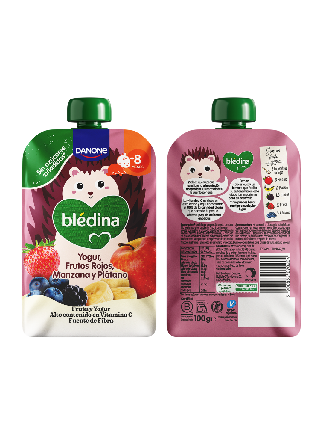 BLEDINA BOLSITA POUCH DE YOGUR, FRUTOS ROJOS,...