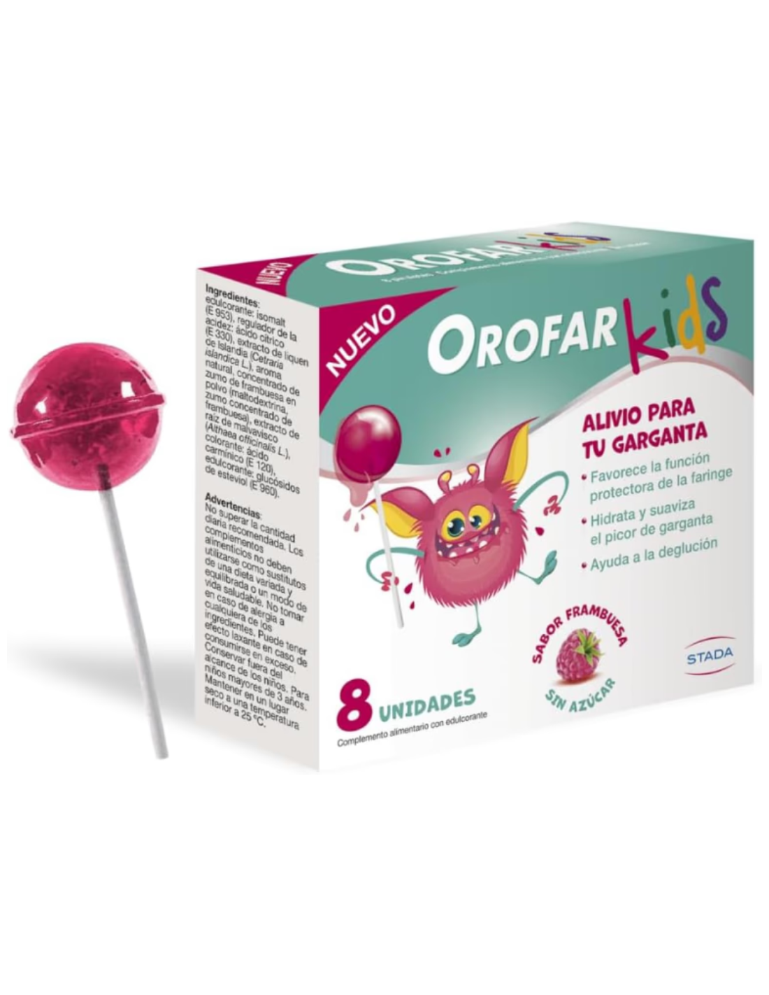 STADA OROFAR KIDS  8 PIRULETAS SABOR FRAMBUESA
