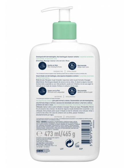 CERAVE GEL LIMPIADOR ESPUMOSO PARA ROSTRO Y CUERPO 473ml