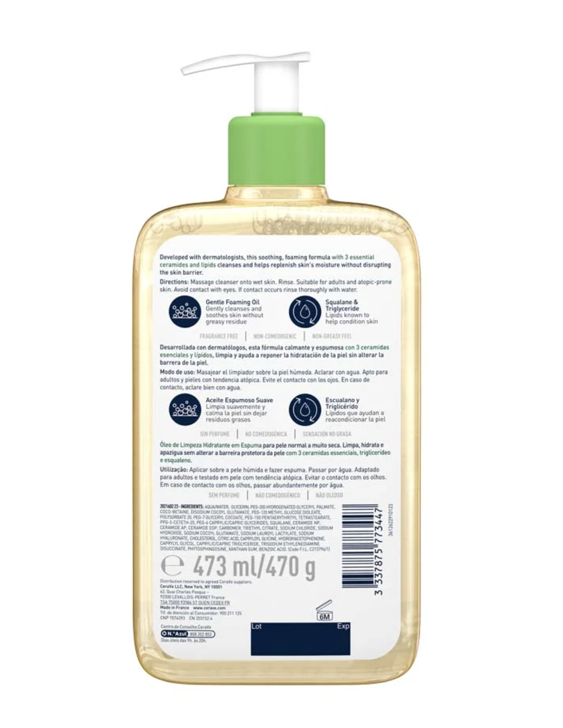 CERAVE LIMPIADOR ACEITE ESPUMOSO HIDRATANTE  473ml
