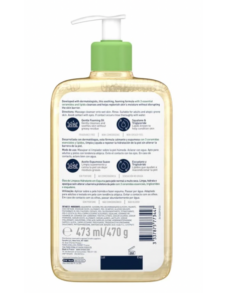 CERAVE LIMPIADOR ACEITE ESPUMOSO HIDRATANTE  473ml