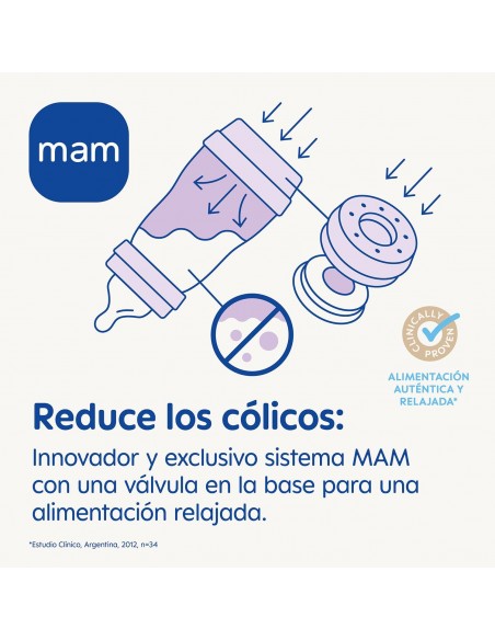 MAM BIBERON ANTICOLICO ANTICOLIC EASY START +2 MESES 1 UNIDAD LÍNEA MATE COLOR AZUL 260 ML - 1 unidad