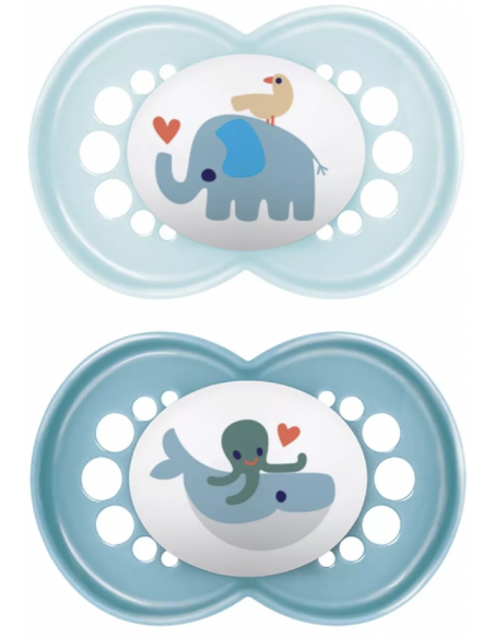 MAM CHUPETE SILICONA ORIGINAL + 6 MESES LÍNEA MATE COLOR AZUL PACK DOBLE - 2 unidades